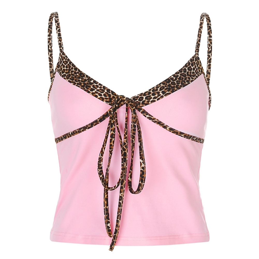 Y2k Pink Cami with leopard tie